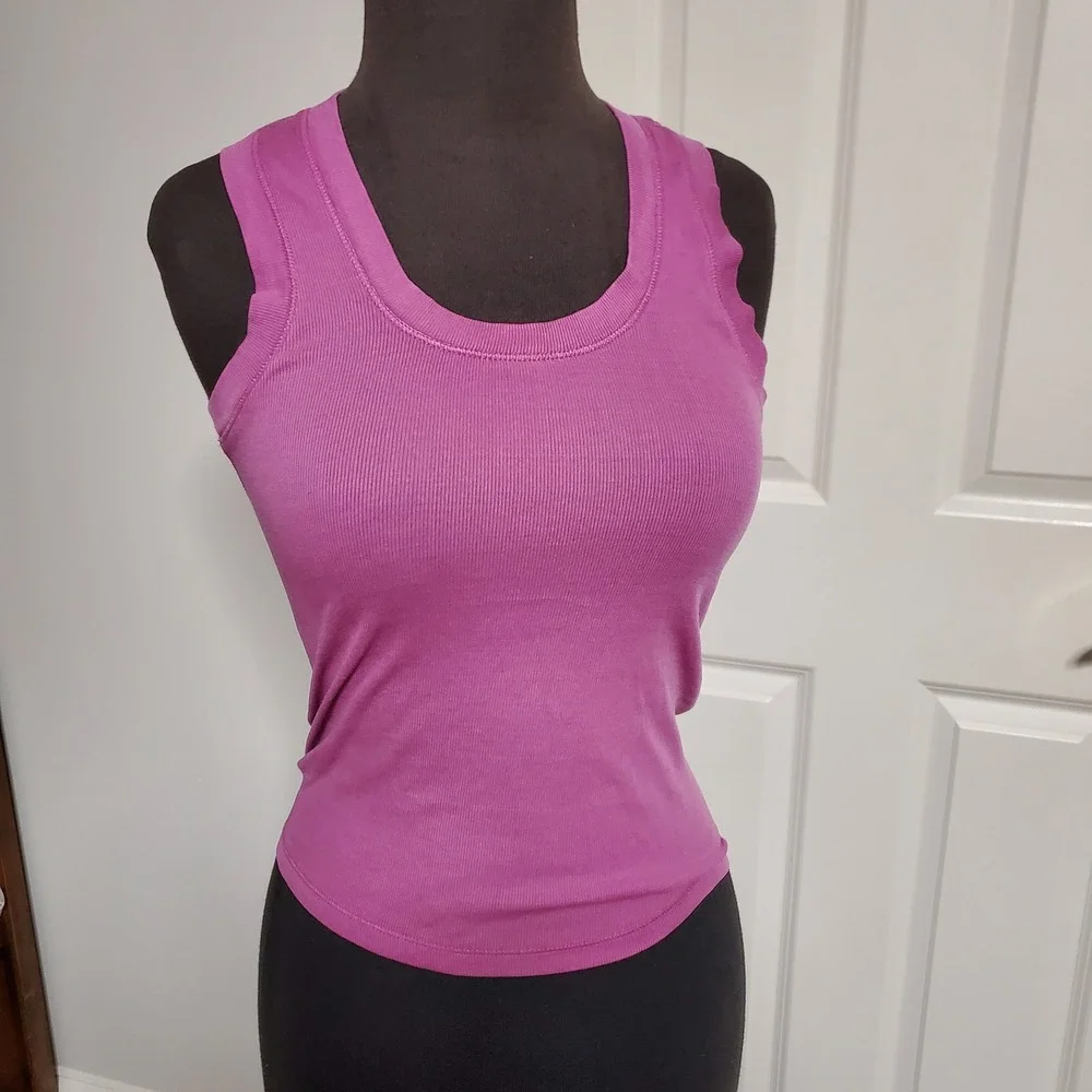 Intimately Free People Purple Ribbed Scoop U-Neck Tank Top Back Seam Womens S/P - Picture 3 of 12